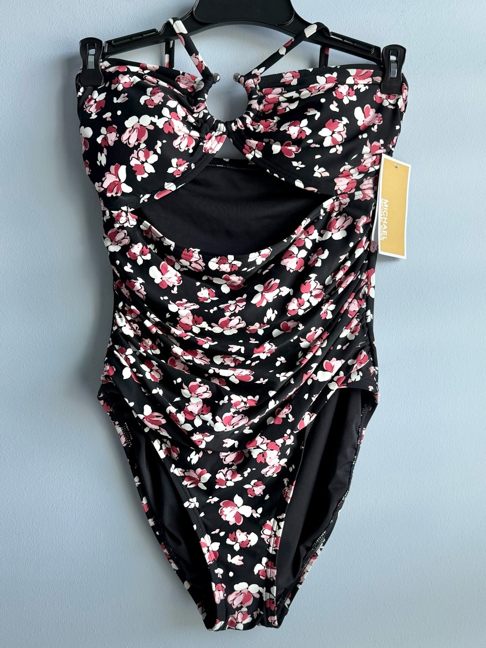 MICHAEL KORS Women’s Black & Pink Alluring Floral One Piece Swimsuit Size 8